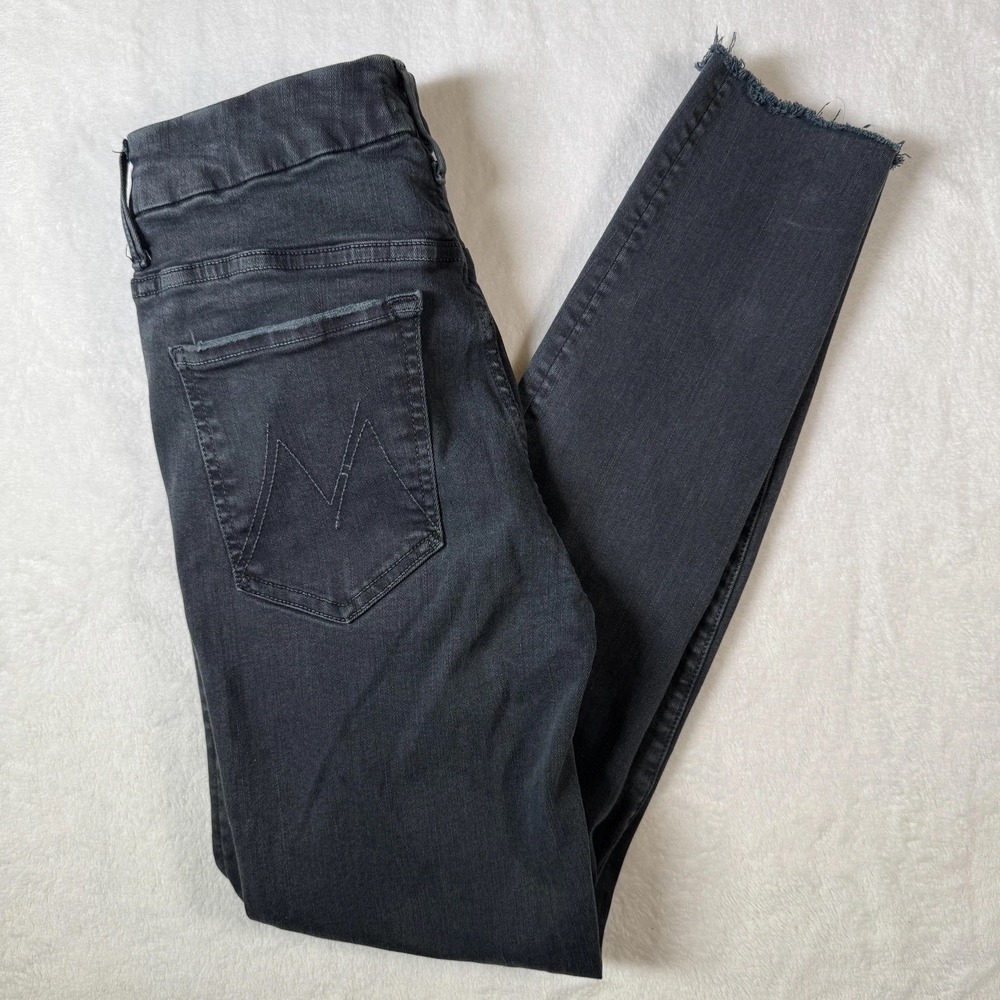 Mother Jeans Women's 27 Charcoal Gray Skinny Crop Frayed Raw Hem Pants